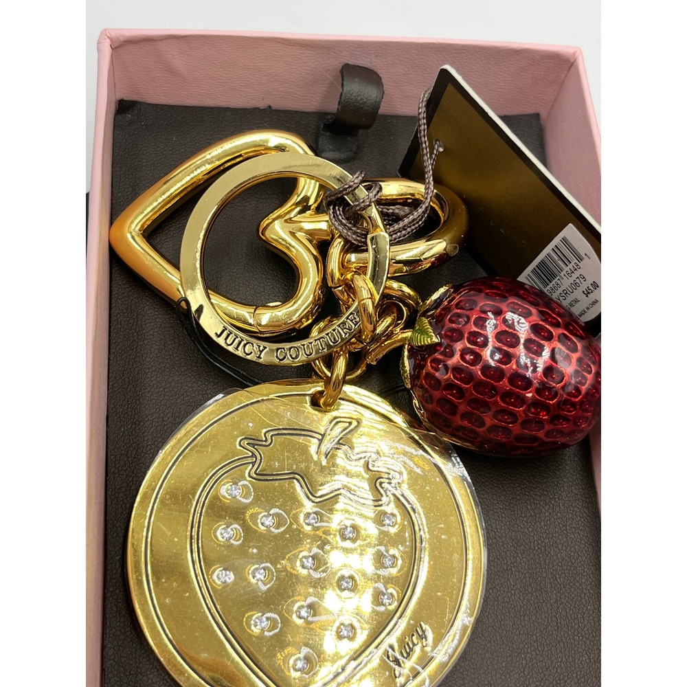 Juicy Couture‎ Vintage Strawberry Gold Tone Heart Key fob Purse Charm New - Picture 5 of 12